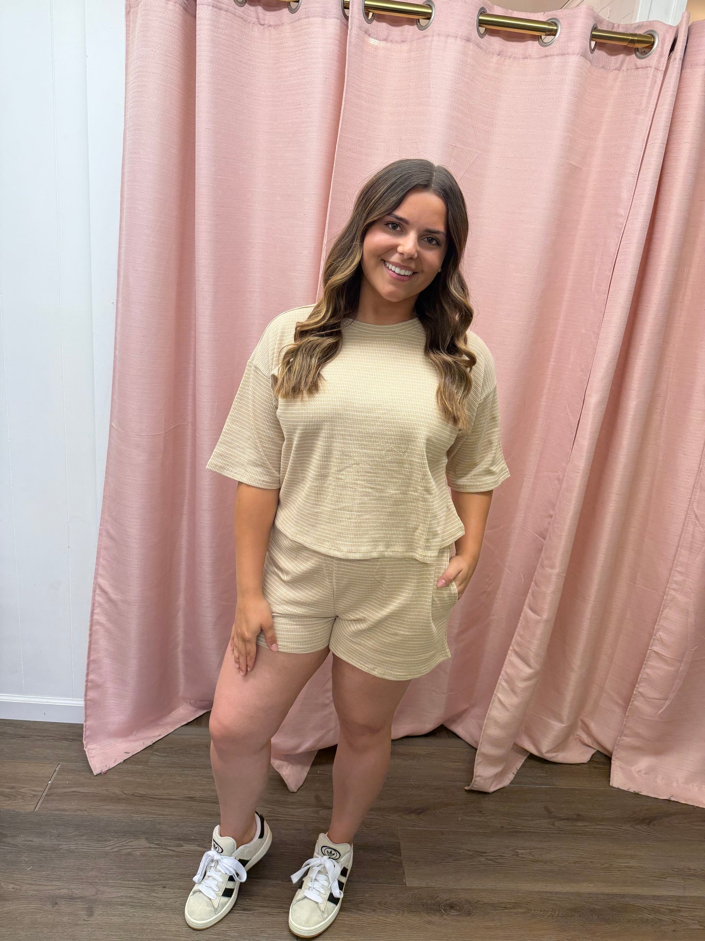 Golden Hour Taupe Striped Set