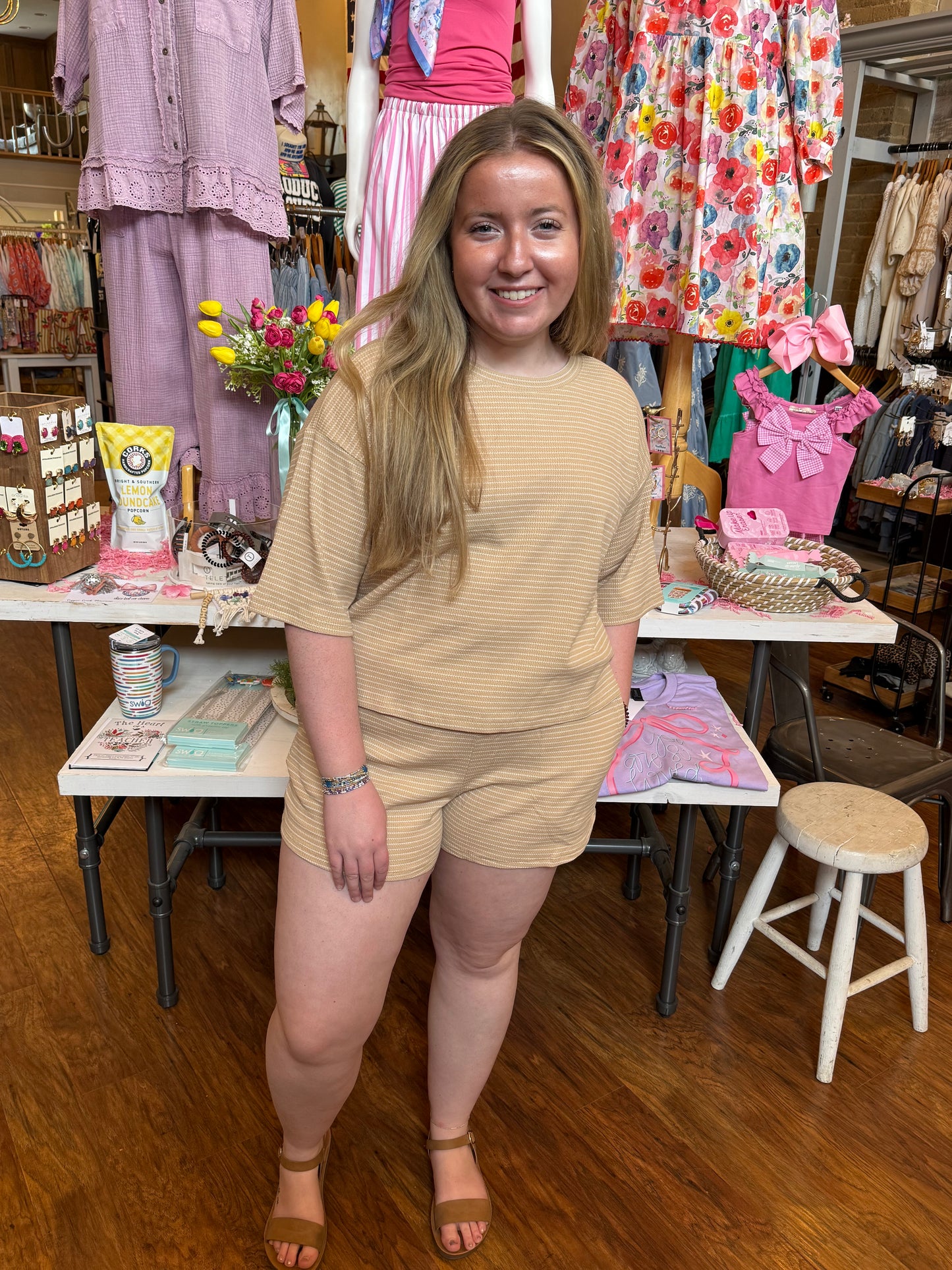 Golden Hour Taupe Striped Set